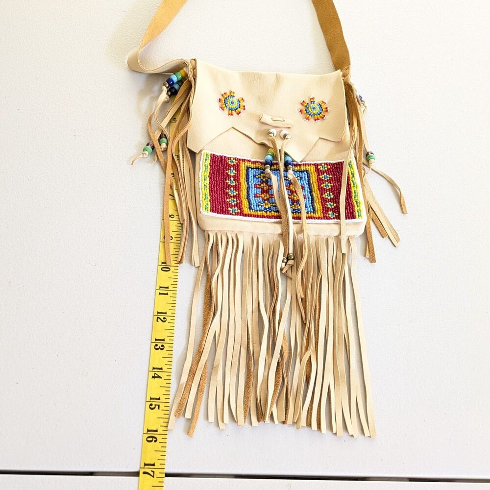 Doug Fast Horse Oglala Lakota Native American Beaded Leather Fringe Shoulder Bag - Picture 14 of 16